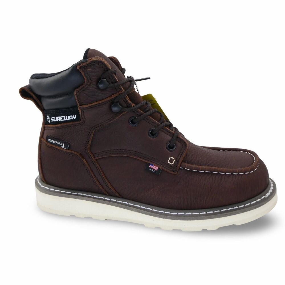 SUREWAY 6" Heavy Duty Soft Toe Men's US 11 Full Grain Leather Work Boots Brown